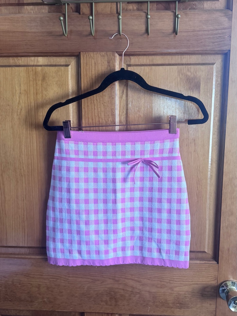 For Love and Lemons Pink Gingham Knit Mini Skirt Sz M